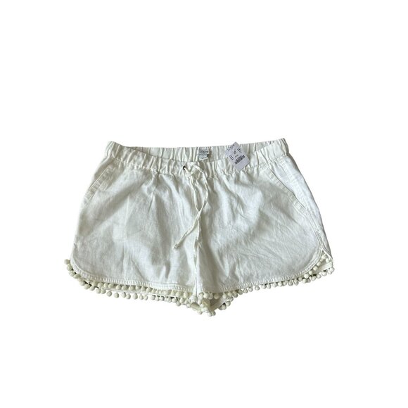 J CREW Cream Linen Blend Pom Fringe Shorts Size M NEW - Picture 1 of 7